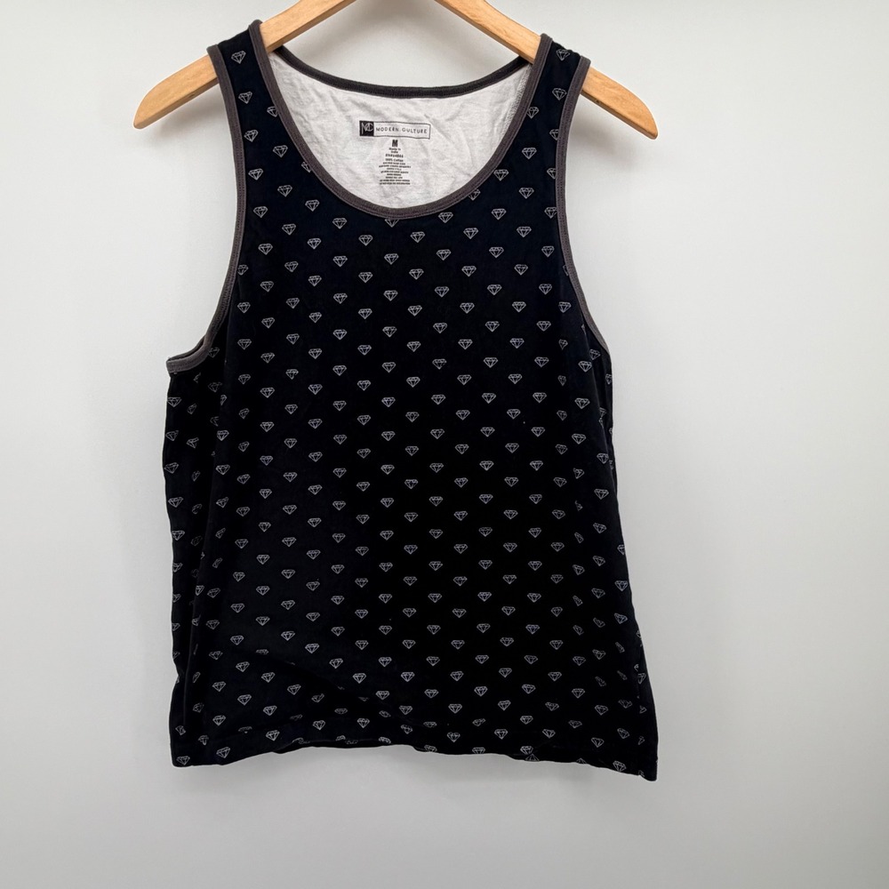 Modern Culture Tank Top Women M Black Diamond Graphic Print Sleeveless Cotton
